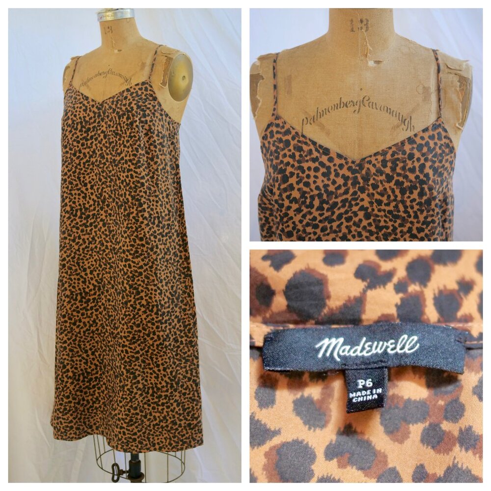 Madewell Leopard Print Slip Dress in Brown and Black